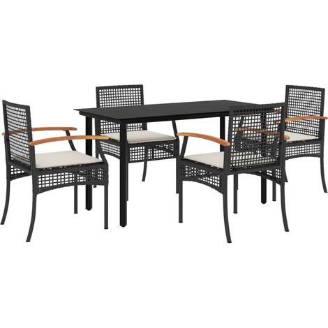 Ensemble à manger de jardin coussins 5pcs Mobilier de jardin Noir Résine tressée (1/5)