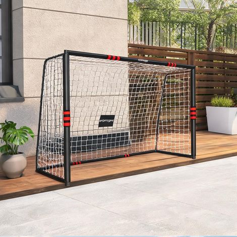 Cage de foot noir et rouge 300 x 200 cm avec filet et piquets (1/5)