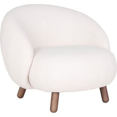 MOOT - Fauteuil Bas Imitation Laine Blanche et Pieds Bois (1/5)