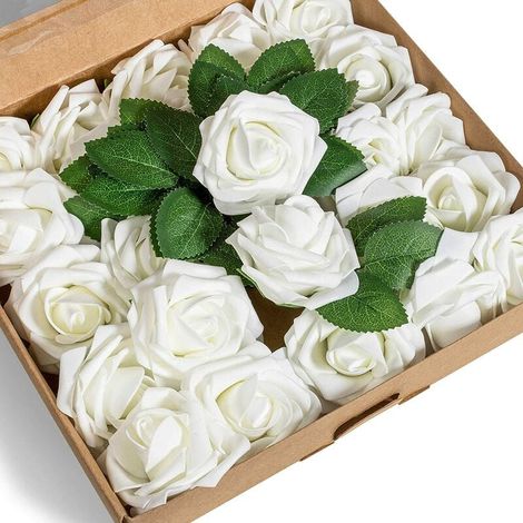 Roses Artificielles - Fleurs En Mousse De Latex - Pour Décoration Mariage Diy Centre De Table Bouquet - 50 Pièces