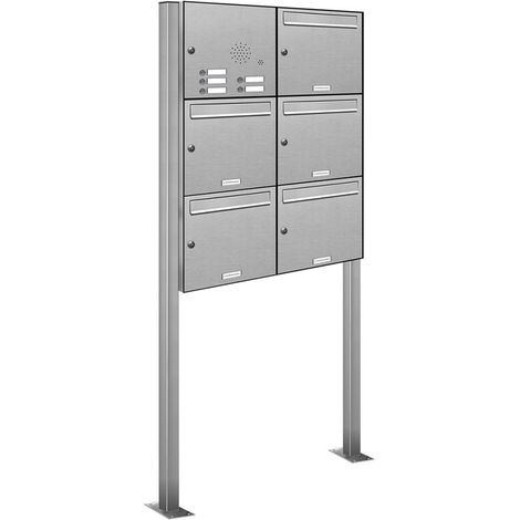 5er V2A Edelstahl Briefkasten Standanlage Freistehend mit Klingel (1/5)