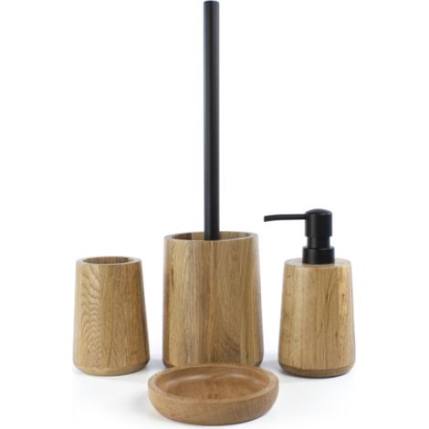 Lot d'accessoires WC DEBLANCH OAK en bois avec brosse wc + distributeur + gobelet + porte-savon
