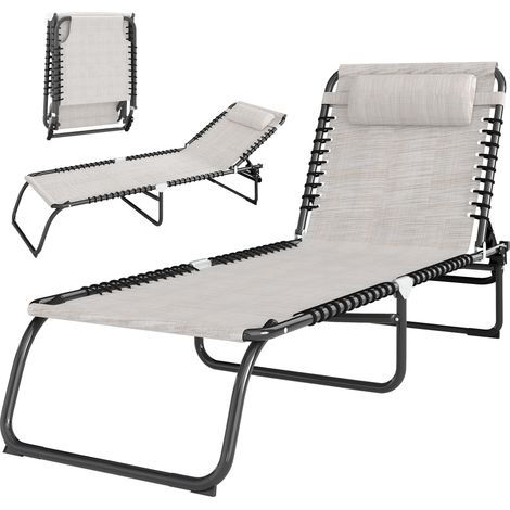 Outsunny Sonnenliege klappbar Gartenliege, Liegestuhl mit 4-Fach verstellbare Rückenlehne, wetterfeste Campingliege bis 120 kg belastbar, für Garten Strand Pool, Cremeweiß