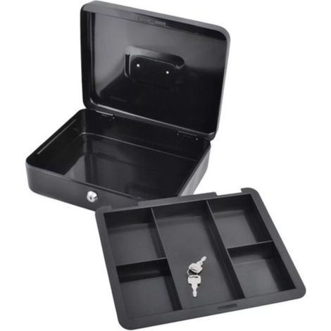 Tirelire XL en métal avec serrure à clé et plateau à monnaie, noire (1/2)