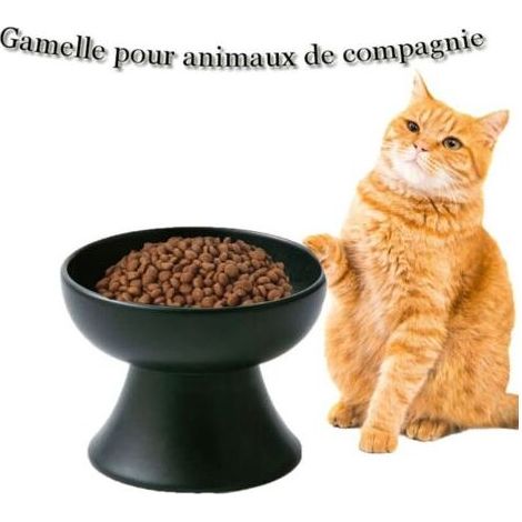Bol en céramique pour animaux de compagnie bol pour chat à pieds hauts protège la colonne cervicale ustensiles de nourriture pour chat en céramique noir (1/5)