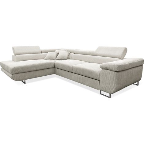 Ecksofa, umwandelbar, links, 4-sitzig, Truhe, Martin, Cord, Blanc Cassé