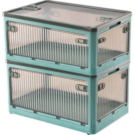 Lot de 2 boîtes de rangement avec couvercles, bacs empilables de 28 L pour rangement avec roulettes, boîtes de rangement pliables avec cinq portes, boîtes de rangement pour chambre à coucher (1/5)