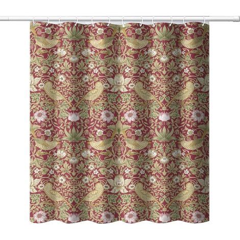 Rideau de douche en tissu imperméable avec motif floral vintage du milieu du siècle, motif floral, oiseaux, plantes, art abstrait, pour décoration de salle de bain, 165 x 180. (1/4)