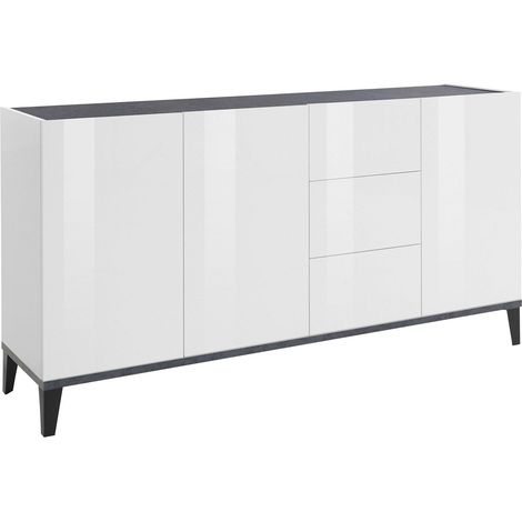 Credenza 3 Ante + 3 Cassetti 160x40x82 cm Sunrise Bianco Lucido e Ardesia (1/4)