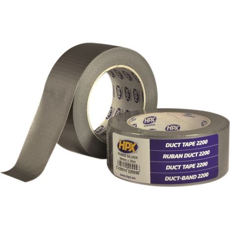 Ruban Adhesif Duct Tape HPX 2200 Toile Argente Haute Adherence - Resistant Eau et Huile - 48mm x 50m - Fixation et Reparation