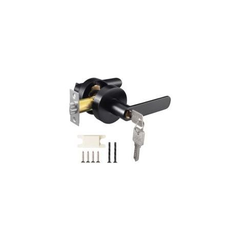 Türgriff mit Hebel, Schloss und Schlüssel, Haustürgriff-Set, Außentürgriff, Türschloss für Schlafzimmer/Badezimmer/Büro/Arbeitsplatz (schwarz) (1/5)