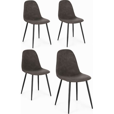 Lot de 4 chaises BORELA – Tissu effet vieilli & pieds acier noir-Gris foncé (1/5)