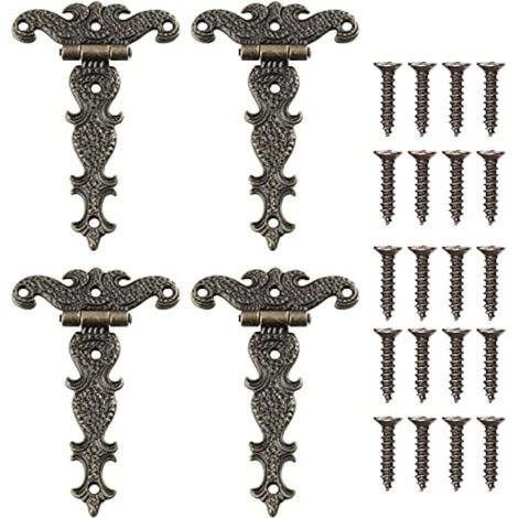Charnière décorative en T, alliage de zinc, charnière de porte avec vis, 11,3 cm x 6,9 cm, bronze, 4 pièces (1/5)