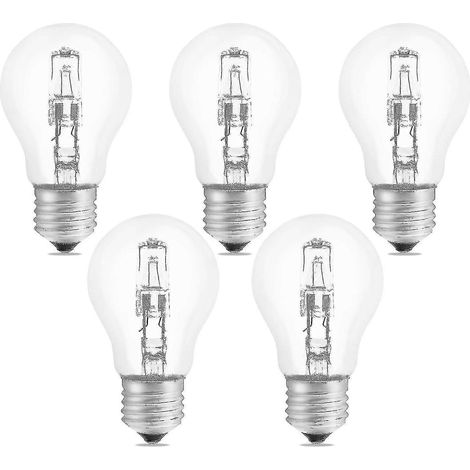 Ampoule halogène E27 A55 42 W dimmable, AC 220-240 V, 650 lm blanc chaud 2700 K, globe halogène transparent E27, lot de 5 [xh] -q (1/5)