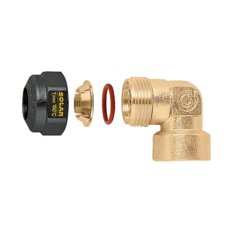 Gebogene, mechanische O-Ring-Verschraubung mit Innengewinde für Solaranlagen. Rohrdurchmesser Ø22 Caleffi 254852  Ø 22