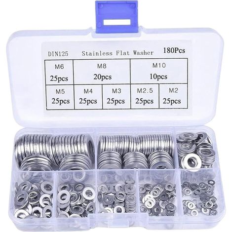 de 180 rondelles plates multi usages en acier inoxydable (1/4)