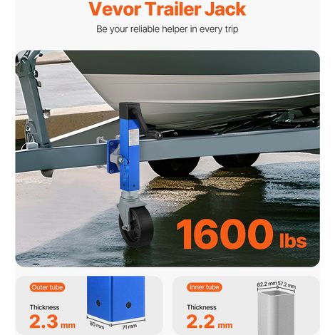 Cric de Remorque pour Bateau, Charge 907 kg, Roue Jockey de Remorque Pivotant Robuste avec Roue en PP, Levage 410-670 mm, pour Remorque de Camping-car, à Chevaux, Utilitaire, Remorque de Yacht (1/5)