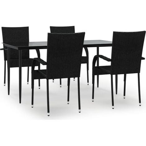 Ensemble à manger de jardin 5 pcs  Mobilier de jardin Noir Résine tressée (1/5)