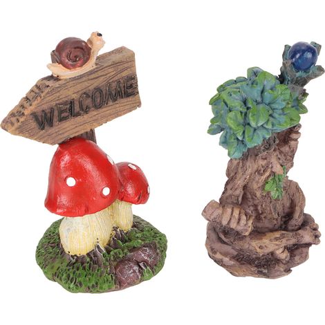 Ensemble de mini statues d'arbre magique, ensemble de décorations de panneaux de signalisation en résine synthétique en forme d'arbre, accessoires de statues de jardin imperméables et résistants au so (1/5)