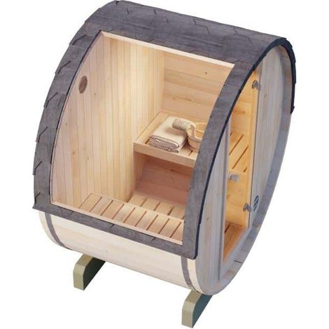 FinnTherm Fasssauna Mini XXS Fasssauna 2 Sitzbänke aus Holz , Sauna mit 42 mm Wandstärke, Außensauna mit Montagematerial (1/2)
