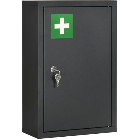 Armadietto Medicinali con 3 Mensole e Blocco con Chiavi in Acciaio, 30x14x46cm, Nero