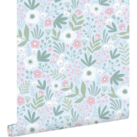 papier peint fleurs vert et rose - ESTAhome (1/5)