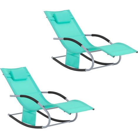 SoBuy Lot de 2 Chaises Longues Transat Pliable Jardin Aluminium – Bain de Soleil Ergonomique à Bascule Relax – Fauteuil Extérieur Confortable Plage pour Terrasse Balcon Camping, Turquoise, OGS28-TBx2 (1/5)