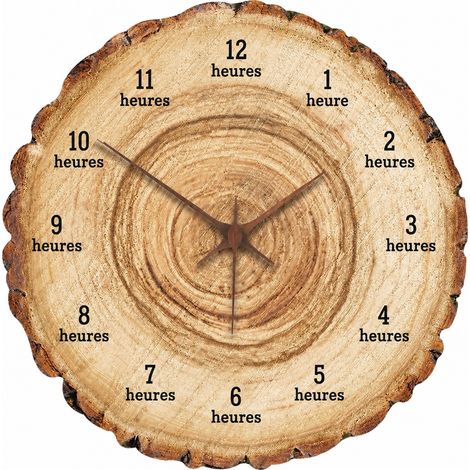 Horloge murale moderne motif cernes de bois 30 cm avec 3 aiguilles en noyer 01 12 30cm 550 g – Livraison gratuite