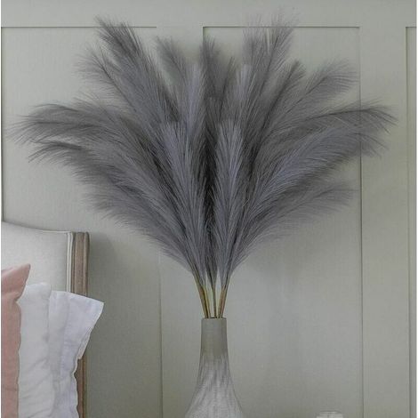 Bouquet de fleurs plume grande herbe de pampa gris faux 70cm – 5 tiges extra moelleuses – Décoration boho pour salon et mariage (1/5)