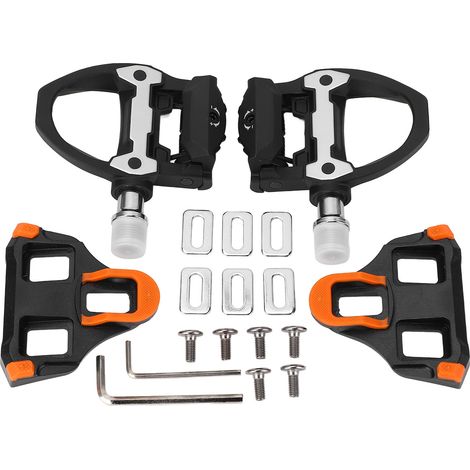 Pédales de vélo automatiques légères, filetage standard 14 mm, avec cales autobloquantes pour système SPD SL, angle de 6 degrés. (1/5)
