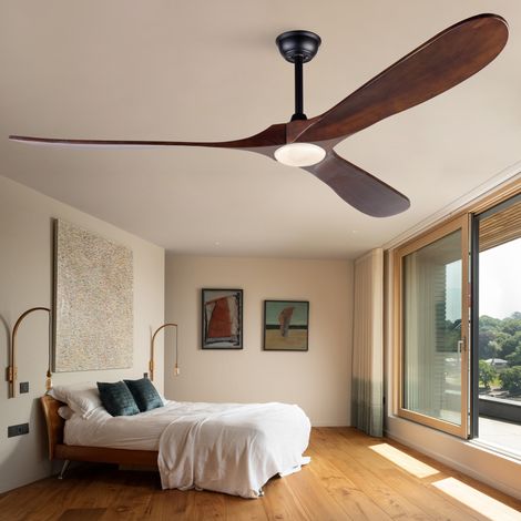 Ventilateur de plafond 70 pouces avec LED réglable, moteur DC silencieux, télécommande, bois noyer noir (1/5)