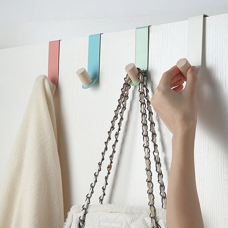 CCYKXA Patères sur porte en bois robuste, couleur bois, crochets pour serviettes, cintre suspendu à l'arrière de la porte pour vêtements, chapeau, veste, vêtements, paquet de 4 (1/5)