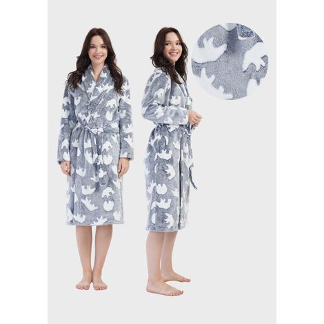 Damen-Plüschbademantel mit Taschen, Größe M, bequem, zum Binden, warm und weich (1/5)