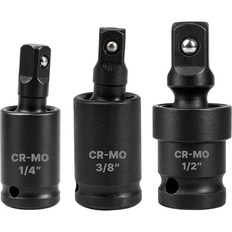 kit Cardan A Choc 1/4 3/8 1/2 3pcs Rotation À 360° Degrés Cr-Mo Steel Pour Clé À Choc Ou Cliquet Embouts Outils, Douille Cardan (1/4 3/8 1/2 3pcs) (1/5)