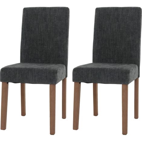 [NEUWERTIG] 2er-Set Esszimmerstuhl Littau, Stuhl Küchenstuhl Hochlehner, Stoff/Textil Chenille Holz dunkelgrau, naturfarbene Beine