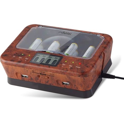Fishtec – Chargeur de piles universel pour LR3, LR6, LR20, 9V – 2 ports USB – Écran LCD – Voyants LED – Recharge rapide Ni-MH et Ni-Cd