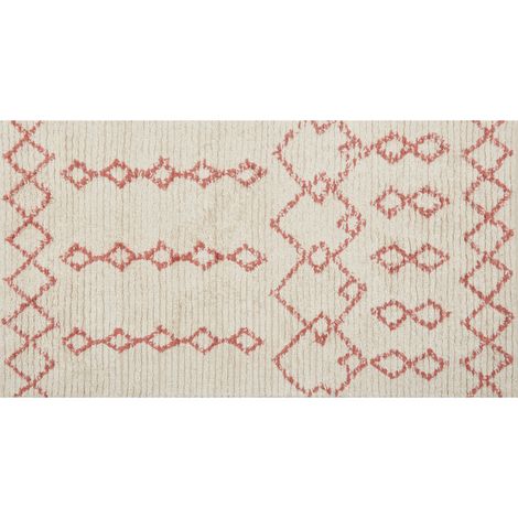 Alfombra de algodón beige rosa 80 x 150 cm hecho a mano patrón geométrico Buxar