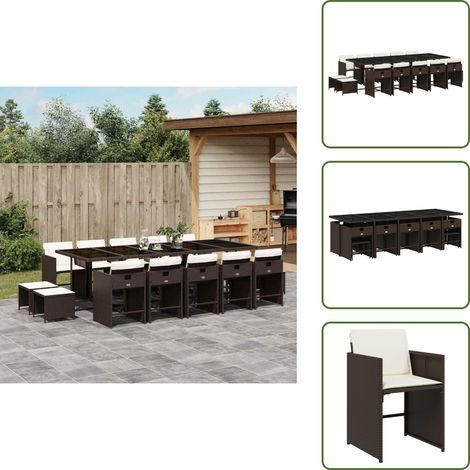 Cuscini per sedie - vidaXL Set da Pranzo da Giardino 15 pz con Cuscini Marrone Polyrattan - Cuscini per sgabelli