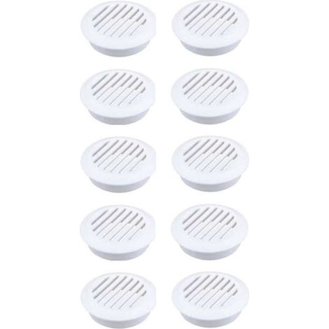 Packung mit 10 runden Lüftungsgittern aus Kunststoff, 49 mm Durchmesser – 8 mm Höhe – für Decken- und Wandbelüftung – Weiß (1/2)