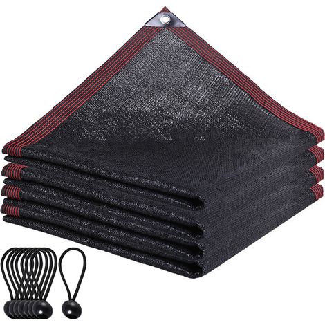 Vela de sombra con correas elásticas de sujeción, 90% de protección solar, tejido de malla resistente a los rayos UV, 1,8 x 1,8 m, negra, para jardín, invernadero, caseta de perro, patio, piscina. (1/5)