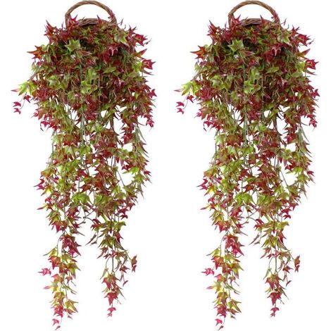 Künstliche Efeuzweige, künstliche Hänge-Efeupflanzen für Hochzeiten, Wände (innen/außen), Balkone, Zäune, Rankgitter, Rot (1/5)
