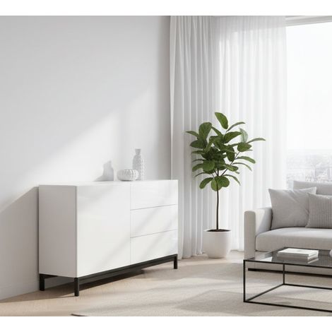 Credenza - un Ripiano 3 Cassetti, Bianco Lucido, -, 110x40x47.7h cm Rocha