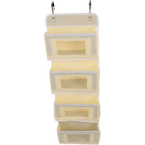 Penderie suspendue multicouche à forte capacité de charge, organiseur non-tissé pour porte avec 2 crochets, kaki, 4 compartiments (1/5)