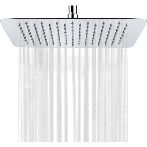 Cabezal de ducha de lluvia cuadrado de 20 cm (8 pulgadas), ultrafino y de alta presión, G1/2, acero inoxidable cromado pulido, repuesto para cabezal de ducha de baño. (1/5)