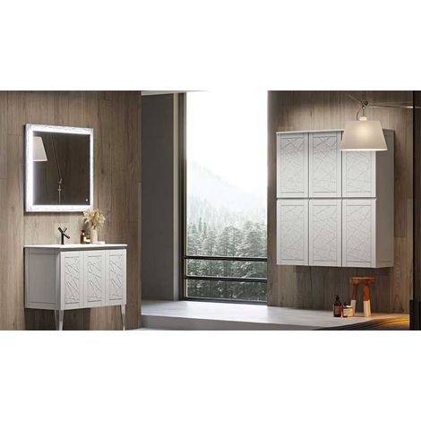 Mobile Bagno America120 cm SospesoBianco Opaco Base 4 ante - Lavabo in Ceramica (1/5)
