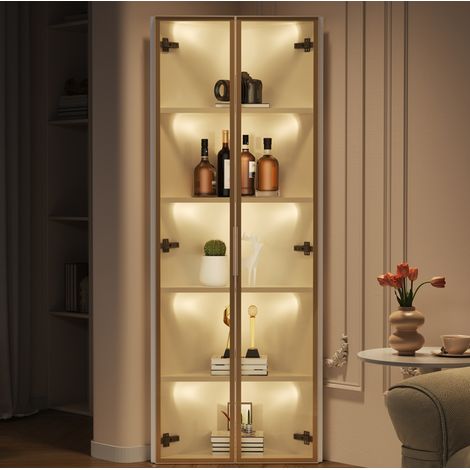 Vetrina angolare LED 62 x 35 x 160 cm bianca, MDF e vetro temperato (1/5)