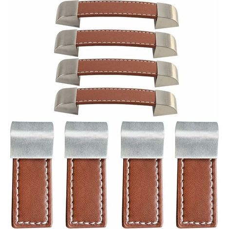 pair Jeu de 8 (58mm, 128mm) poignées de meubles en cuir, poignées de portes en cuir poignées de meubles en cuir poignées d'armoires en cuir (1/5)