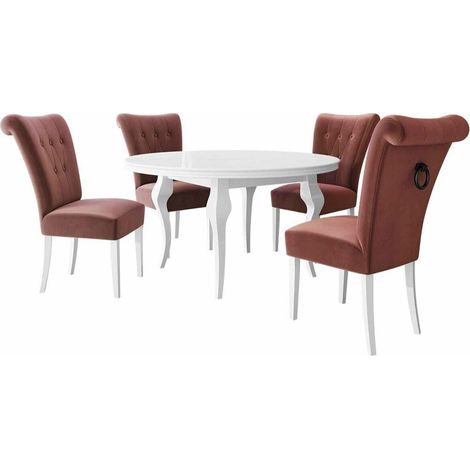 Conjunto de mesas y sillas para comedor Racine 143, Blanco + Magic Velvet 2258, 76x0x0cm, Diámetro: 120, Número de asientos: 4, Estilo: Clásicomoderno (1/5)