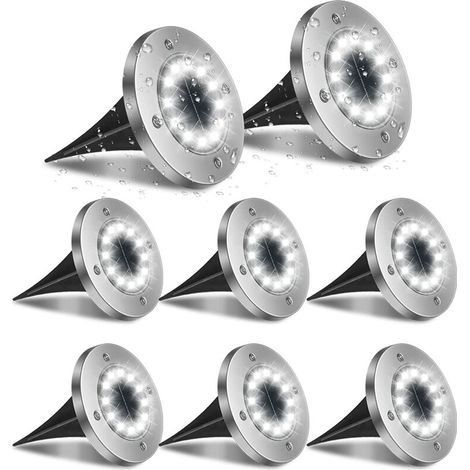 Lot de 8 lampes solaires d'extérieur pour jardin, spots encastrés à 12 LED, étanches IP65, pour allée, terrasse ou patio.-AquaForge