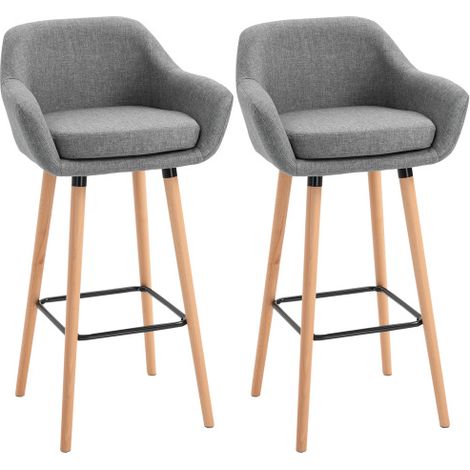 Modern Grey Bar Stool Set of 2 with Upholstered Seats and Metal Frame,Stylish Solid Wood Legs for Dining and Living Room Furniture